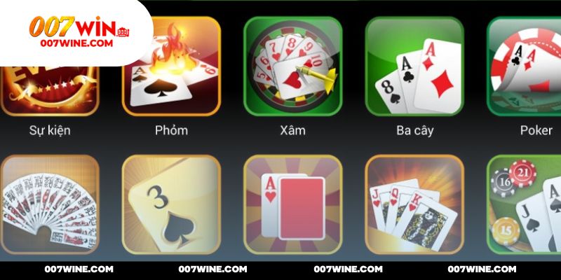 Sảnh cược game bài 007WIN được thiết kế tối giản